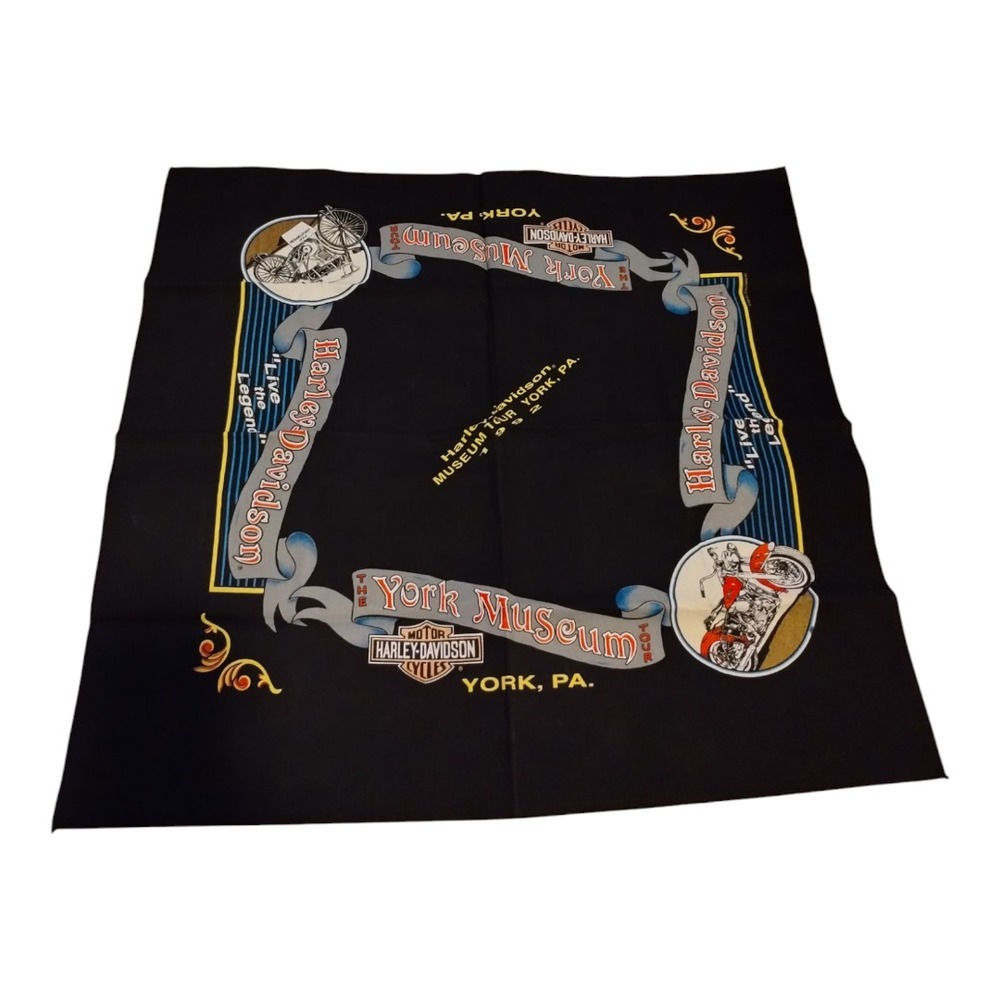 Vintage Harley Davidson 1992 Museum Tour York PA Bandana Handkerchief Black